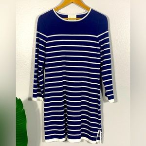 STS Sail to Sable Sz S Long Sleeve Knit Dress Navy White Stripe Nautical Cotton